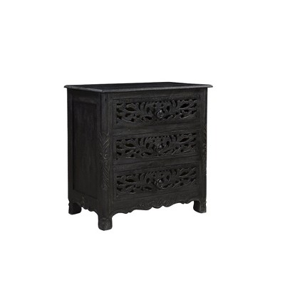 Taran Designs,Elowen 3-drawer Floral Carved Solid Wood Nightstand