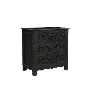 Taran Designs,Elowen 3-drawer Floral Carved Solid Wood Nightstand - 1 of 4