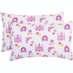 Everyday Kids 2-Pack Toddler Travel Pillowcases, 100% Soft Microfiber, Breathable, Fits 12x16 to 14x19, Princess Storyland Design - 1 of 4