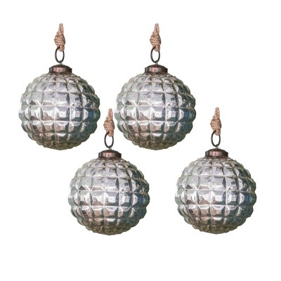 Gulches Series Silver Shatterproof Natural Iced Leaf Twig Ball Christmas Ornament