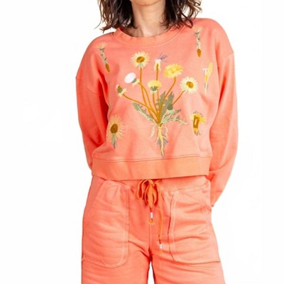Women's Embroidered French Terry Long Sleeve Crop Top - PAPARAZZI