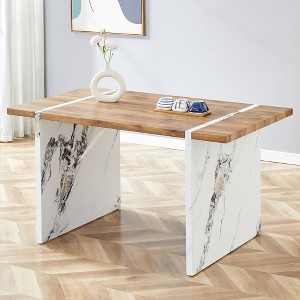 Modern Dining Table with MDF Base & Wood Top, Rectangular Kitchen Table for Dining Room or Office - 1 of 4