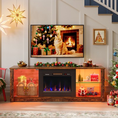 Bestier 63” Fireplace TV Stand for TVs Up to 70", LED Entertainment Center with Highlight Cabinet, Modern Media Console with Remote Control Heater