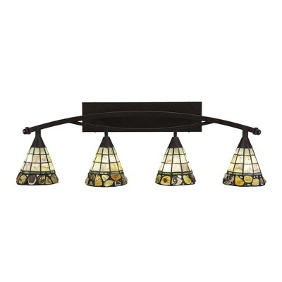Toltec Lighting Bow 4 - Light Vanity in  Bronze with 7" Cobblestone Art Glass Shade