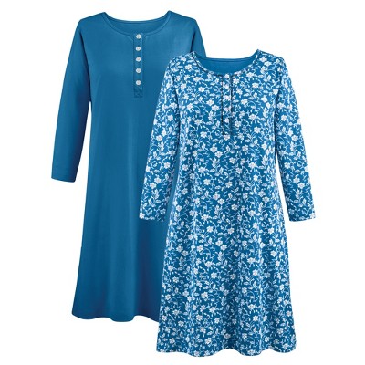 Collections Etc 2 Pack Henley Nightgowns