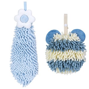 REGALWOVEN Soft Absorbent Cute Fuzzy Hanging Decorative Bathroom Chenille Hand Towel 6" x 15"/7" x 7" 2 Packs - 1 of 4