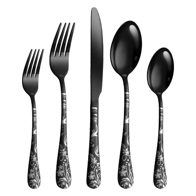 LunaLulinlk Black Silverware Set, 20-Piece Stainless Steel Flatware