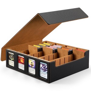 Etokfoks Ultra Capacity Card Deck Box Holds 3000 Sleeveless or 1900 Single  Sleeved Cards 24 Dividers 4 Windows Removable Lid 1 Piece Black Gold