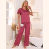 INSPIRE CHIC Women's Sliky Satin Loungewear Ruffle Short Sleeve Tops and Long Pants Pajama Sets - 2 of 4
