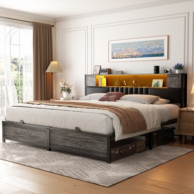 Aheaplus Bed Frame with LED Light and Charging Station