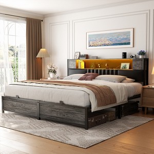 Aheaplus Bed Frame with LED Light and Charging Station - 1 of 4