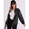 Allegra K Women's Faux Leather Stand Collar Zip Up Oversized Moto Bomber Jackets - 4 of 4