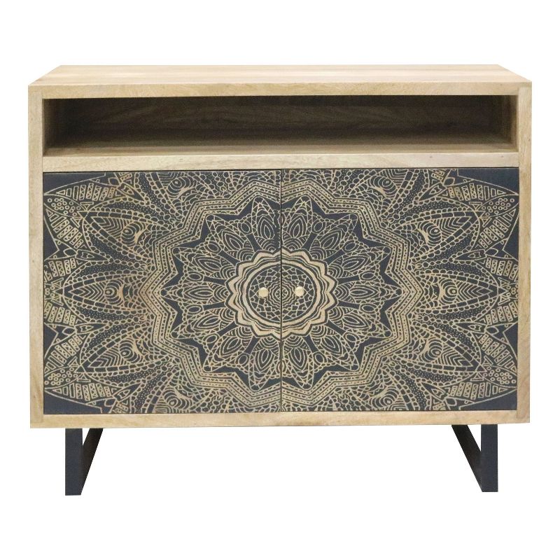 Kismire Bohemian Solid Mango Wood Accent Cabinet with Screen Printed Pattern Natural - HOMES: Inside + Out, 4 of 9