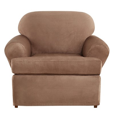 Sure Fit Ultimate Stretch Suede 4-Piece T-Sofa Slipcover, Luggage Brown