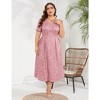 LXT- Women's Plus Size Summer Dress Short Sleeve V Neck High Waist A-line Floral Maxi Dresses - 4 of 4