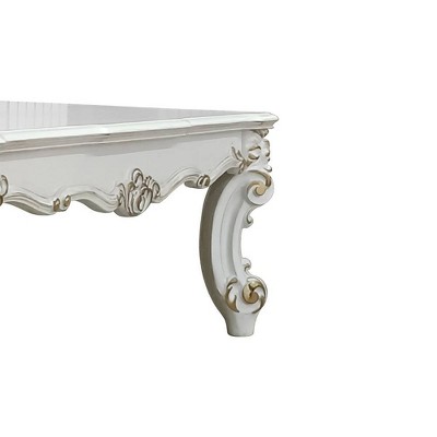 Antique Pearl Rectangular Wood Coffee Table with Scrolled Legs