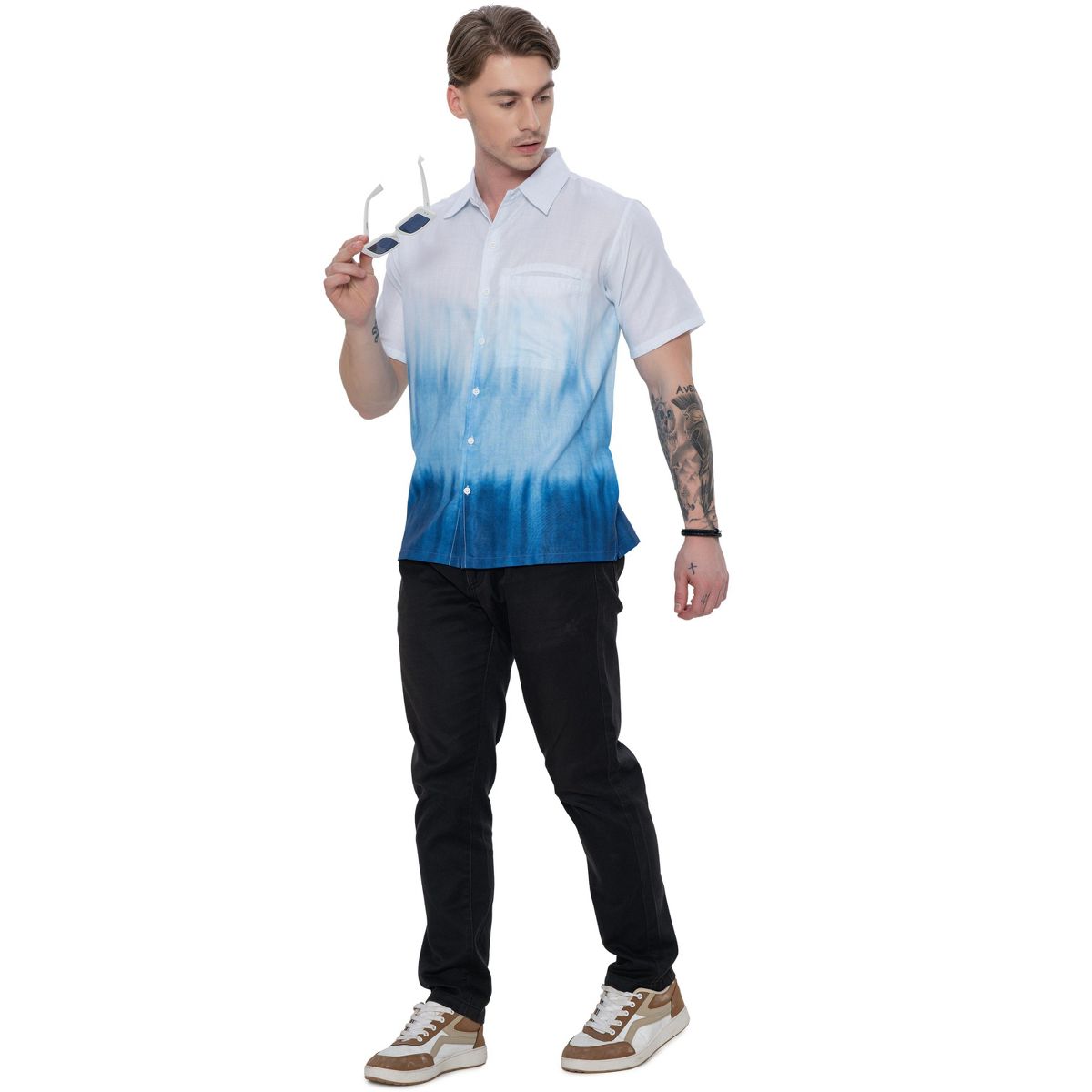 HAPPY BAY Mens Hawaiian Shirts Short Sleeve Button Down Holiday Shirt Men's Casual Vacation Beach Summer Party Shirts for Men XXL Blue Tie Dye Design - thumbnail 6