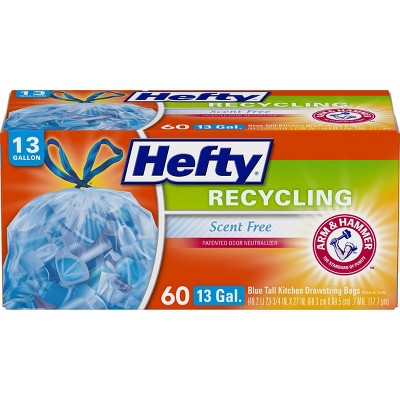 Blue, Kitchen Drawstring, 13 Gallon, 60 Coun Hefty Recycling Trash/Garbage Bags