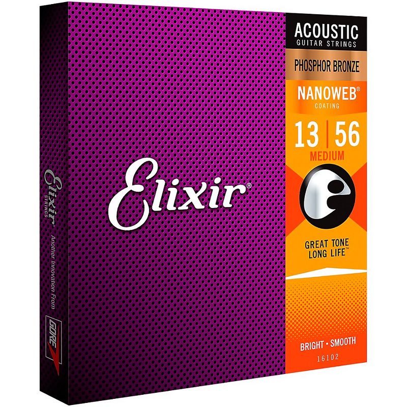 Elixir Phosphor Bronze Acoustic Guitar Strings With NANOWEB Coating, Medium (.013-.056), 1 of 4