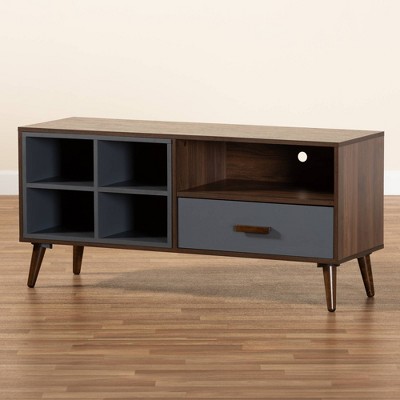 Garrick Two-Tone Grey and Walnut Contemporary TV Stand with Storage