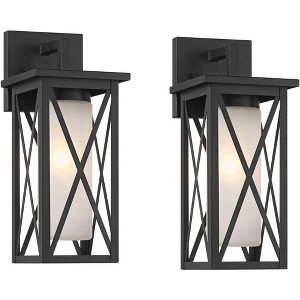 360 Lighting Raynor 15" High Modern Outdoor Wall Light Fixture Mount Porch House Exterior Outside Set of 2 Weatherproof Black Metal Glass Shade - 1 of 4
