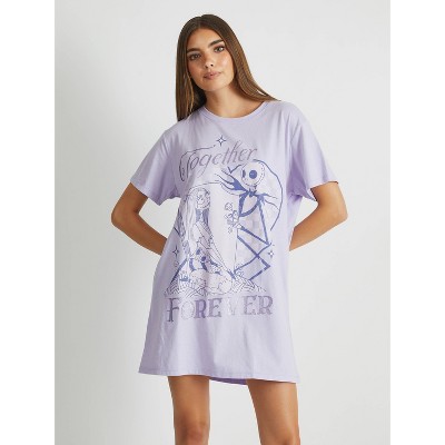 Women's Nightmare Before Christmas Oversized Graphic Pajama T-Shirt - Purple