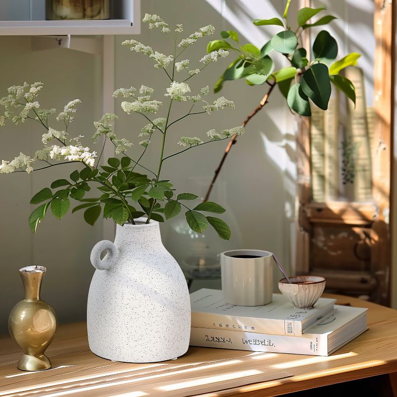 LuxenHome White Ceramic Jug Round Vase, 3 of 9