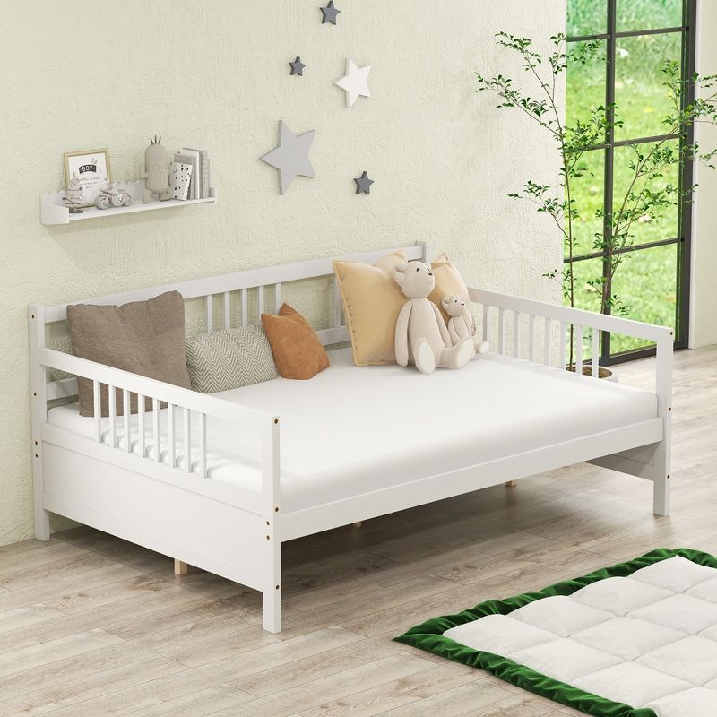 Costway Full Size Daybed Frame Solid Wood Sofa Bed for Living Room Bedroom White/Cherry, 2 of 11