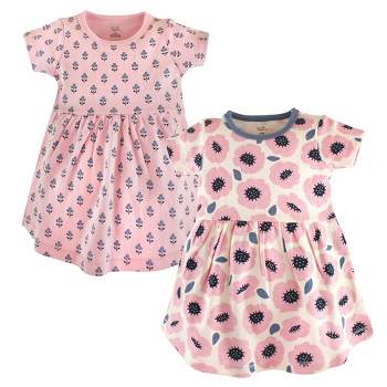 Touched by Nature Baby and Toddler Girl Organic Cotton Short-Sleeve Dresses 2pk, Blossoms