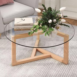 Modern Cocktail Table Round Glass Coffee Table, Base & Tempered Glass Top for Living Room, - 1 of 4
