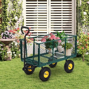 Garden Wagon Cart, Duty Steel Yard Cart with Removable Sides, All Terrain Tires, Utility Wagon for Lawn Farm - 1 of 4