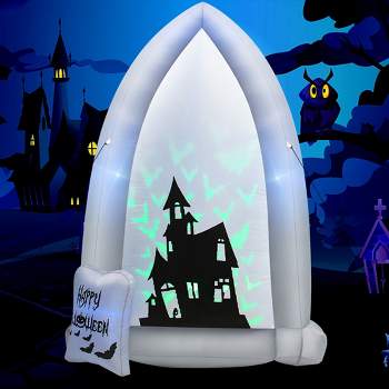 Costway 7 FT Halloween Inflatable Tombstone Yard Decoration w/Bat LED Projector