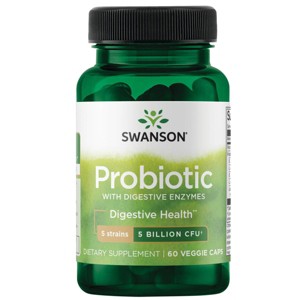 Swanson Probiotic with Digestive Enzymes, GI Support For Comfortable Digestion, Promotes Healthy Gut Flora, 5 Billion CFU (60 Veggie Capsules) - 1 of 4