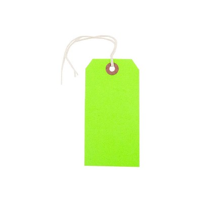 JAM Paper Gift Tags with String Medium 4 3/4 x 2 3/8 Neon Green 10/Pack 91931037