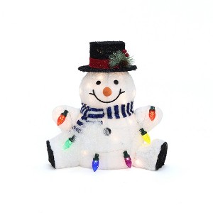LuxenHome 1.25Ft Jolly Snowman with Black Tophat Outdoor Holiday Decoration with Lights White, Black, Red, Blue - 1 of 4