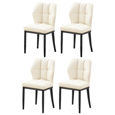 Bekrvio Mid Century Modern Dining Chairs, Upholstered Leather Armless Chairs with Checkered Pattern Back, for Kitchen & Dining Room