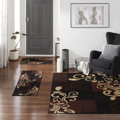 Ebony and Chocolate Synthetic Non-slip Area Rug Set