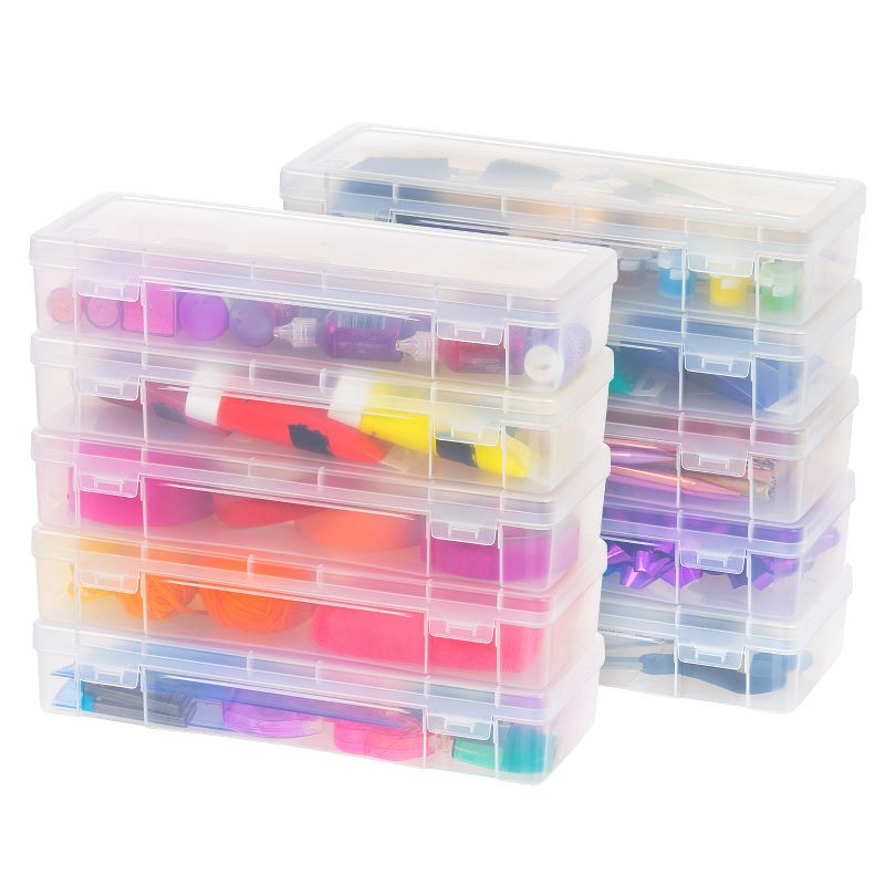 IRIS USA 10Pack Plastic Storage Containers with Latching Lid for Pencil Box, Lego, Crayon, Stackable, 1 of 10