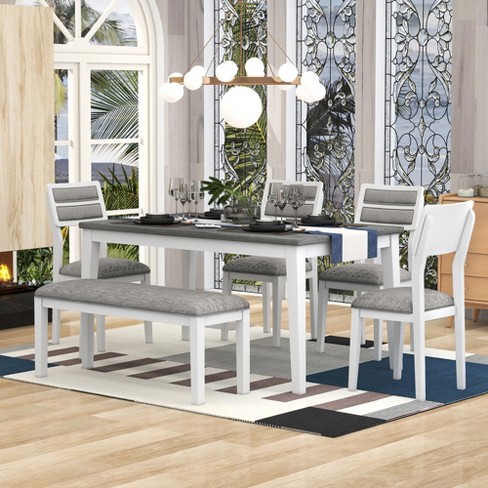 Upholstered dining best sale bench and chairs