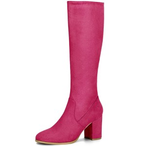 Allegra K Women's Side Zipper Padded Insole Chunky Heel Knee High Boots - 1 of 4
