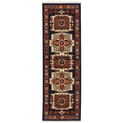 Oriental Weavers Lilihan 090B6 Blue/ Red Indoor Area Rug - 2' x 6'