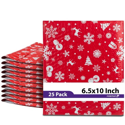 Fosmon 6.5 x 10 - 25 Pack #0 Christmas Holiday Poly Bubble Mailer Gift Wrap, Lightweight Water/Dust/Shock/Tear Resistant Padded Shipping Envelopes - image 1 of 4