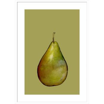 29" x 41" Pear on Green by Sarah Thompsonengels Wood Framed Wall Art Print - Amanti Art