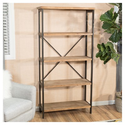 Perth 69.5" Brown Wood and Iron Industrial Bookcase
