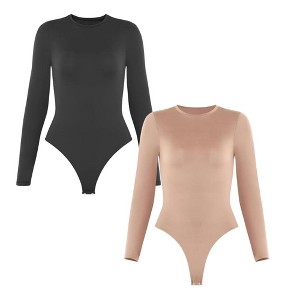 Sol Living Women's Bodysuit Seamless Casual Going Out Top Shirt Breathable Tops Tummy Control Shapewear Stretchy Basic Body Suits T Shirt Crew Neck - 1 of 4