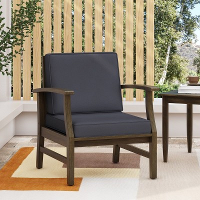 Outdoor Acacia Wood Armrests Club Chair,Fabric Upholstered Armrests Chair,Club Chair With Wood Frame And Slat Design Backrest-Coolbibila