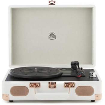 GPO Soho Portable Briefcase Turntable (3 Speeds)With Built in Speakers (White)