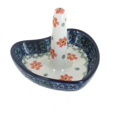 Blue Rose Polish Pottery Peach Posy Ring Holder