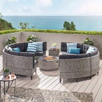 Baltaire 10pc Wicker Round Sectional with Fire Pit Set - Mixed Black/Dark Gray - Christopher Knight Home