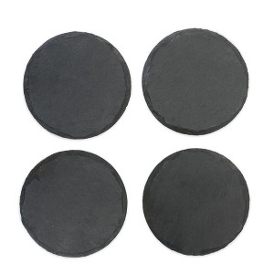 Twine Circle Slate Coasters, Modern Round Coasters, Slate with Velvet Backing, Protect Tables and Surfaces, Set of 4, Black - 1 of 4